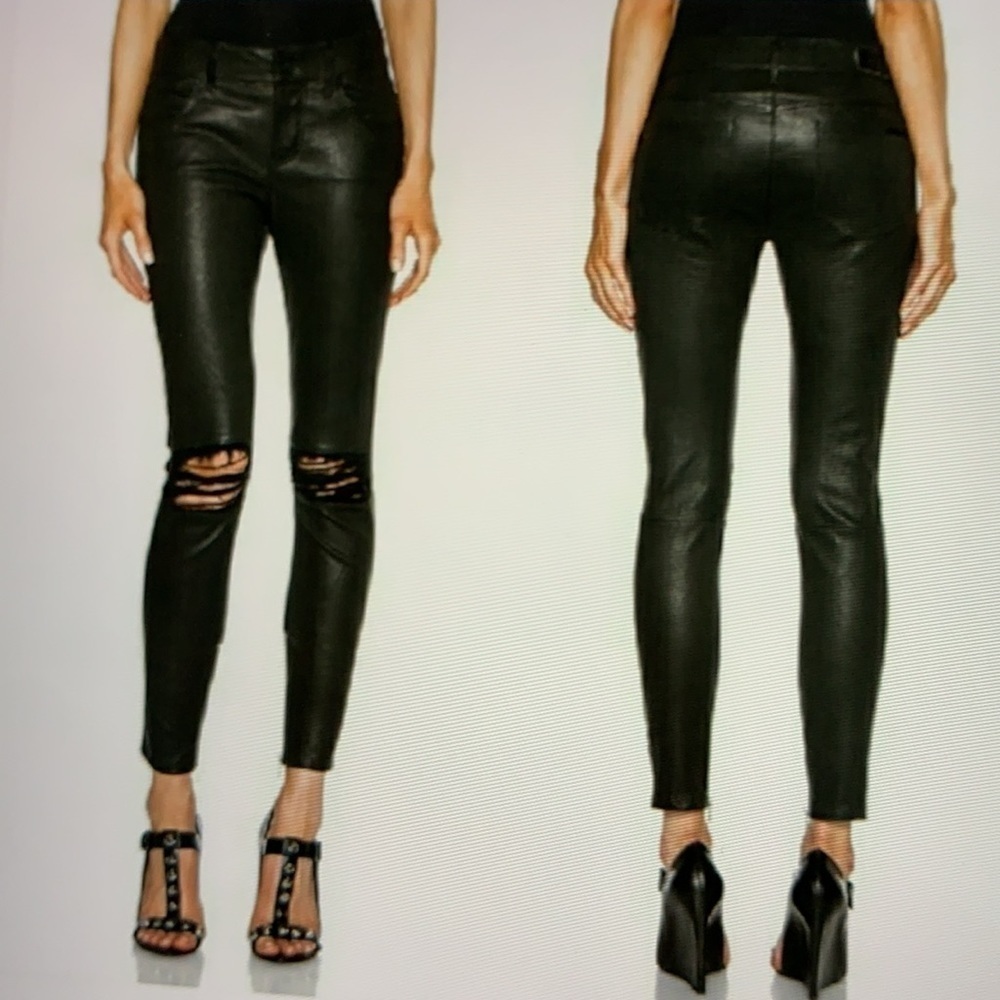 RtA Lambskin Leather Black Destroyed Knee Pants 27 - Picture 1 of 15